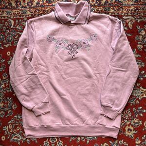 VTG Haband Grandma Collared Sweatshirt Womens Medium Purple Flowers